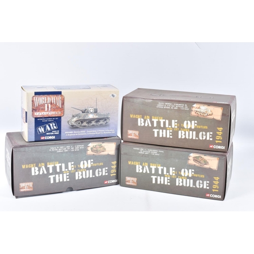 198 - FOUR BOXED CORGI WORLD WAR II 1:50 SCALE DIE-CAST MILITARY VEHICLES, the first a War Across the West... 