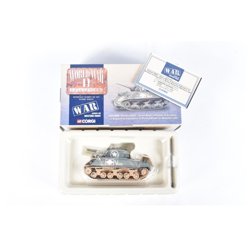 198 - FOUR BOXED CORGI WORLD WAR II 1:50 SCALE DIE-CAST MILITARY VEHICLES, the first a War Across the West... 