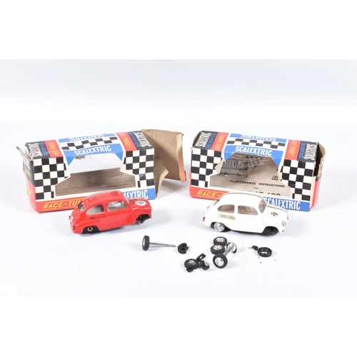 203 - TWO BOXED VINTAGE SCALEXTRIC RACE TUNED FIAT 600 CARS, No.C99, one in red red with RN20, the other w... 