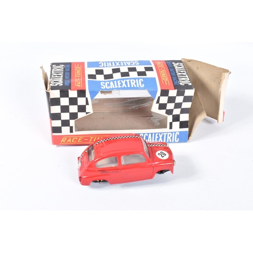 203 - TWO BOXED VINTAGE SCALEXTRIC RACE TUNED FIAT 600 CARS, No.C99, one in red red with RN20, the other w... 