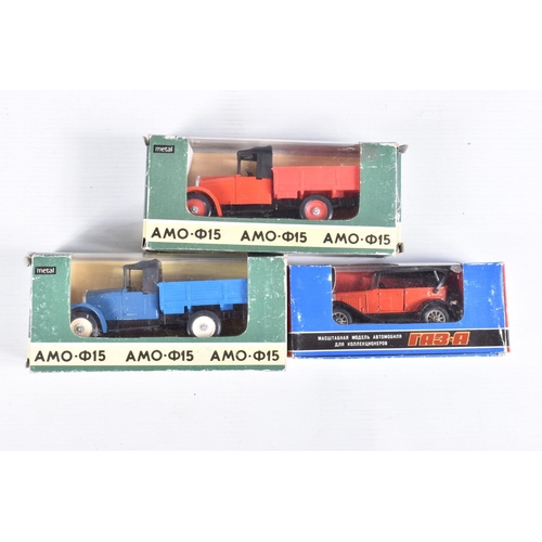 213 - A QUANTITY OF BOXED RUSSIAN DIECAST VEHICLES, four 3HC OMO 1/43 scale Fire Engine models, a similar ... 