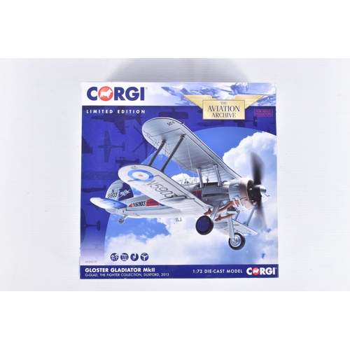 215 - THREE BOXED LIMITED EDITION CORGI AVIATION ARCHIVE 1:72 SCALE MODEL MILITARY AIRCRAFTS, the first a ... 