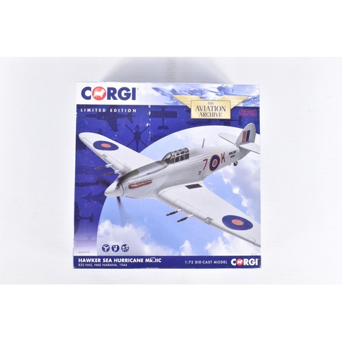 215 - THREE BOXED LIMITED EDITION CORGI AVIATION ARCHIVE 1:72 SCALE MODEL MILITARY AIRCRAFTS, the first a ... 