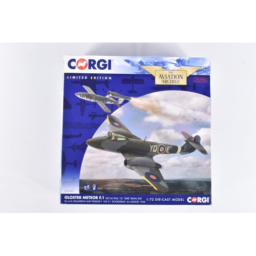 215 - THREE BOXED LIMITED EDITION CORGI AVIATION ARCHIVE 1:72 SCALE MODEL MILITARY AIRCRAFTS, the first a ... 