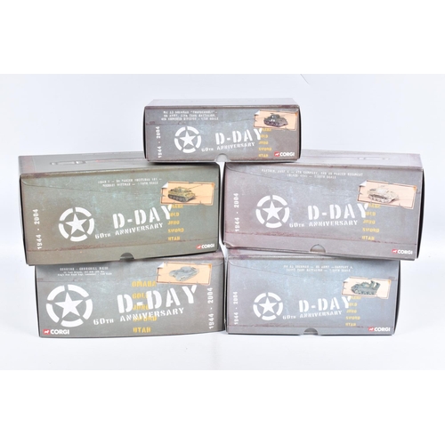 216 - FIVE BOXED CORGI D-DAY 60TH ANNIVERSARY 1:50 SCALE MILITARY VEHICLES, the first a M4 A3 Sherman   Th... 