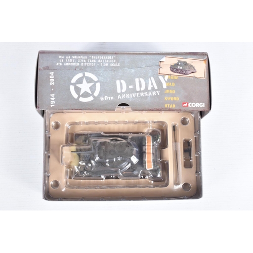 216 - FIVE BOXED CORGI D-DAY 60TH ANNIVERSARY 1:50 SCALE MILITARY VEHICLES, the first a M4 A3 Sherman   Th... 