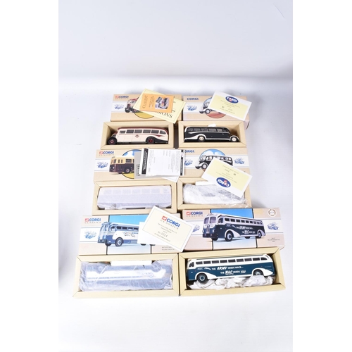 220 - A QUANTITY OF BOXED CORGI CLASSICS BUS AND COACH MODELS, to include London Transport Guy Arab Utilit... 