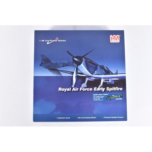 224 - FOUR BOXED HOBBY MASTER AIR POWER SERIES DIECAST MODEL AIRCRAFTS,  the first is a 1:48 scale Royal A... 