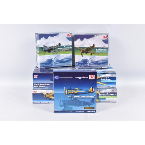 226 - SEVEN BOXED HOBBY MASTER AIR POWER SERIES DIECAST MODEL AIRCRAFTS, to include a 1:72 scale Aircobra ... 