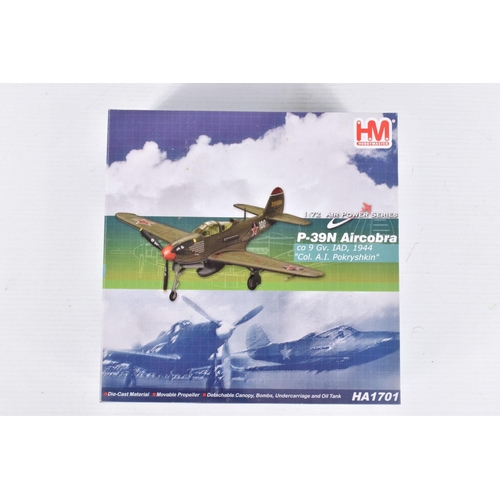 226 - SEVEN BOXED HOBBY MASTER AIR POWER SERIES DIECAST MODEL AIRCRAFTS, to include a 1:72 scale Aircobra ... 