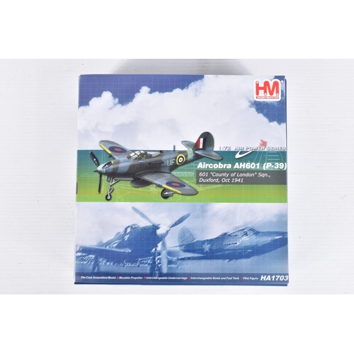 226 - SEVEN BOXED HOBBY MASTER AIR POWER SERIES DIECAST MODEL AIRCRAFTS, to include a 1:72 scale Aircobra ... 