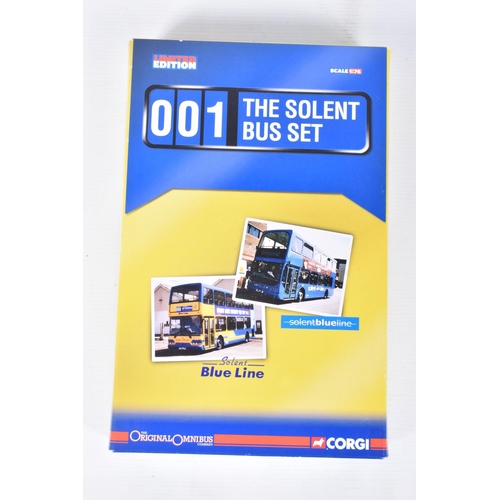 234 - FOUR BOXED CORGI ORIGINAL OMNIBUS COMPANY BUS AND COACH SETS, The Solent Bus Set, No.OM99166, Metrob... 