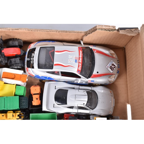 244 - A QUANTITY OF UNBOXED AND ASSORTED MODERN DIECAST AND PLASTIC VEHICLES, to include Norscott Caterpil... 