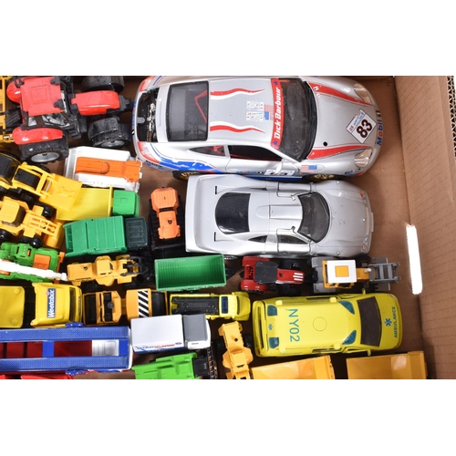 244 - A QUANTITY OF UNBOXED AND ASSORTED MODERN DIECAST AND PLASTIC VEHICLES, to include Norscott Caterpil... 