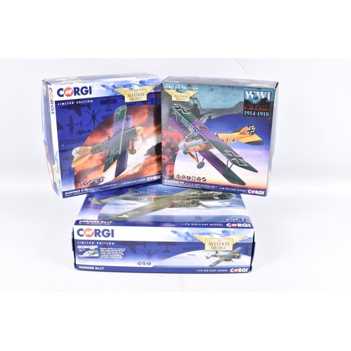 246 - THREE BOXED LIMITED EDITION CORGI AVIATION ARCHIVE MODEL MILITARY AIRCRAFTS, the first a 1:48 scale ... 