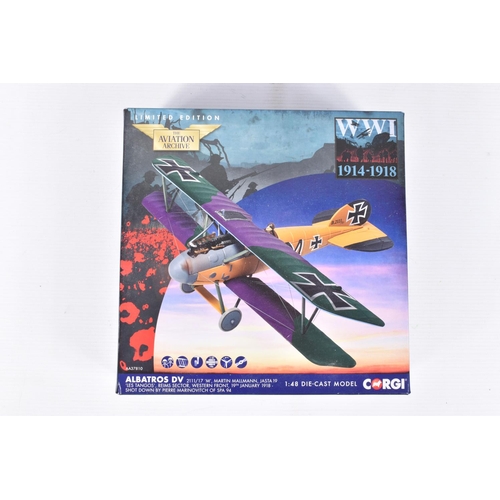 246 - THREE BOXED LIMITED EDITION CORGI AVIATION ARCHIVE MODEL MILITARY AIRCRAFTS, the first a 1:48 scale ... 