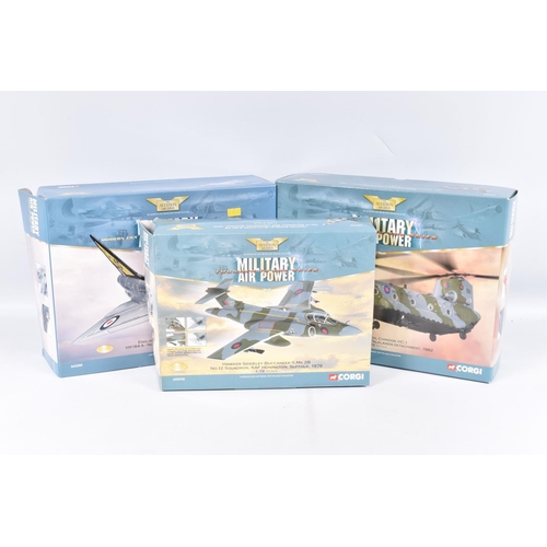 247 - THREE BOXED LIMITED EDITION CORGI AVIATION ARCHIVE MILITARY AIR POWER 1:72 SCALE MODEL DIE-CAST MILI... 