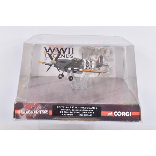 252 - SIX BOXED CORGI WWII LEGENDS 1:72 SCALE DIE-CAST MILITARY AIRCRAFTS, the first a P51D Mustang, numbe... 