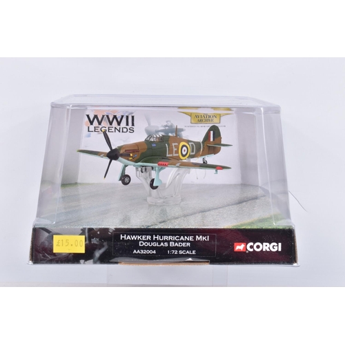 252 - SIX BOXED CORGI WWII LEGENDS 1:72 SCALE DIE-CAST MILITARY AIRCRAFTS, the first a P51D Mustang, numbe... 