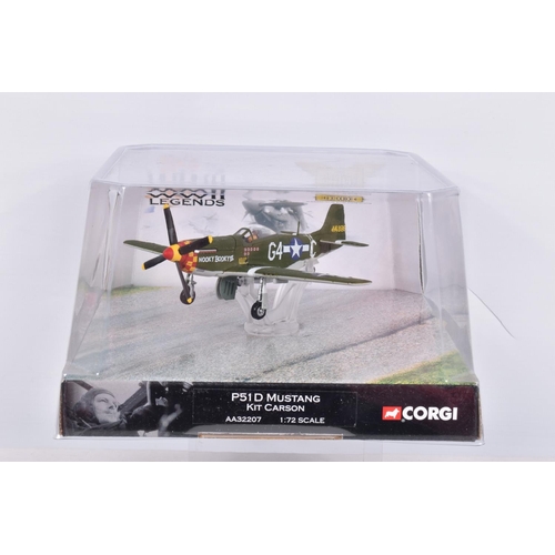 252 - SIX BOXED CORGI WWII LEGENDS 1:72 SCALE DIE-CAST MILITARY AIRCRAFTS, the first a P51D Mustang, numbe... 