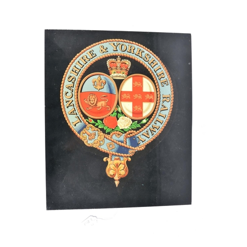 374 - A LANCASHIRE & YORKSHIRE RAILWAY COAT OF ARMS TRANSFER, varnished and mounted on a plastic panel, si... 