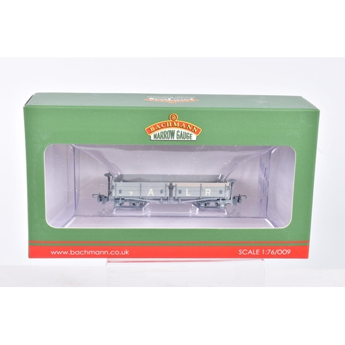 399 - SEVEN BOXED  OO9 NARROW GAUGE BACHMANN BRANCHLINE MODEL WAGONS, to include a Class D Bogie Open Wago... 