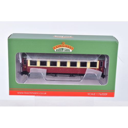 400 - SIX BOXED  OO9 NARROW GAUGE BACHMANN BRANCHLINE MODEL WAGONS AND COACHES, to include a Steel Bodied ... 