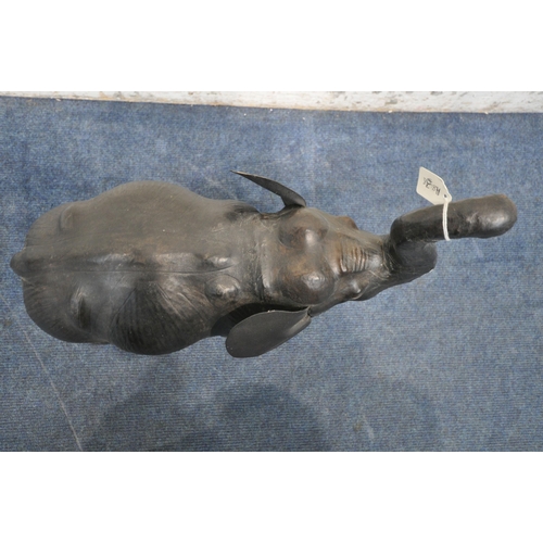 1201 - IN THE MANNER OF LIBERTY OF LONDON, A SMALL LEATHER FIGURE OF A BELLOWING ELEPHANT, height 48cm (con... 