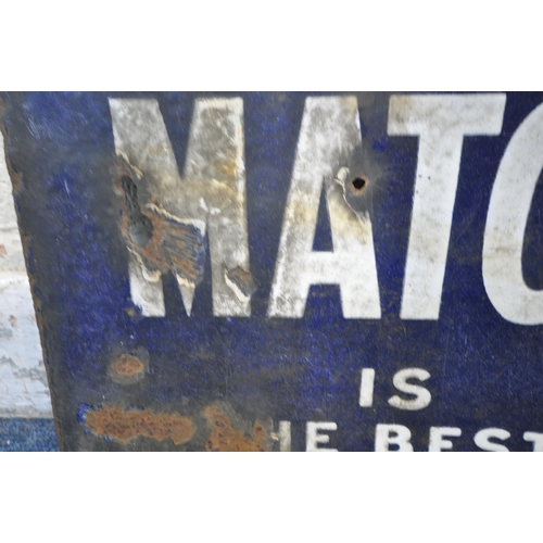 1203 - A DISTRESSED VINTAGE ENAMEL SIGN BY WATSON'S MATCHLESS CLEANSER, width 90cm x height 41cm (condition... 