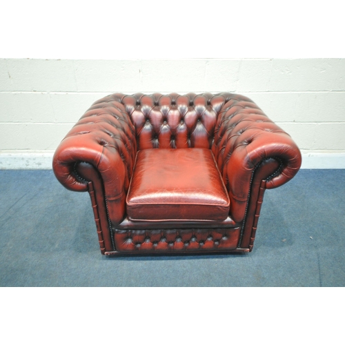 1205 - AN OXBLOOD LEATHER CHESTERFIELD CLUB CHAIR, width 107cm x depth 90cm x height 67cm (condition report... 