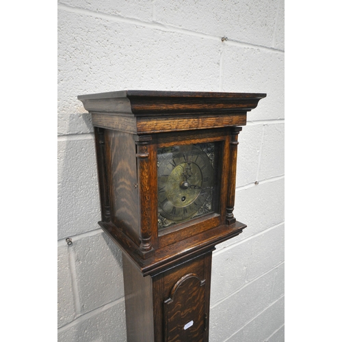 1209 - A.ALLEN OF BURLEY, A 20TH CENTURY OAK CASED GRANDDAUGHTER CLOCK, with a single fusee movement, the g... 