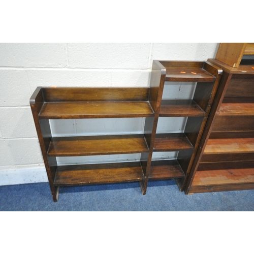 1212 - FIVE VARIOUS 20TH CENTURY OPEN BOOKCASES, largest width 92cm x depth 23cm x height 92cm (condition r... 