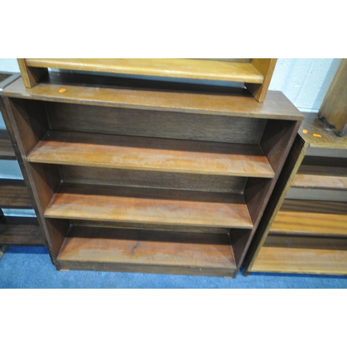 1212 - FIVE VARIOUS 20TH CENTURY OPEN BOOKCASES, largest width 92cm x depth 23cm x height 92cm (condition r... 