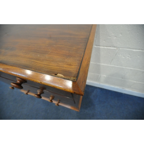 1223 - A VICTORIAN FLAME MAHOGANY CHEST OF TWO SHORT OVER THREE LONG DRAWERS, on turned feet and later plas... 