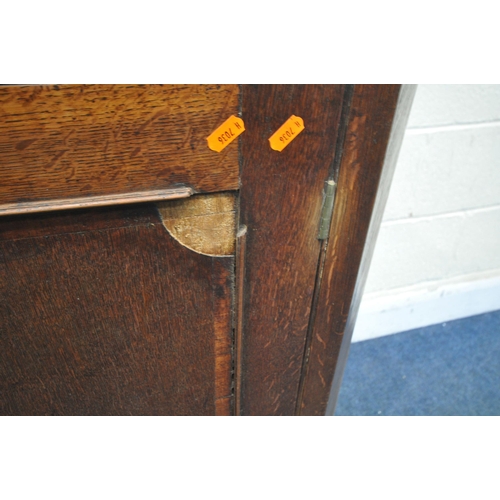 1227 - THREE PIECES OF GEORGIAN OAK FURNITURE, to include a corner cupboard, the single door enclosing thre... 