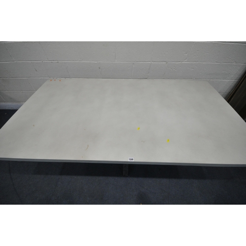 1249 - A STONE EFFECT RECTANGULAR DINING TABLE, on cross shaped legs, length 190cm x depth 100cm x height 7... 