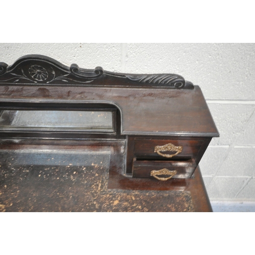 1262 - A LATE VICTORIAN MAHOGANY LADIES WRITING DESK, the raised back with four drawers flanking a central ... 