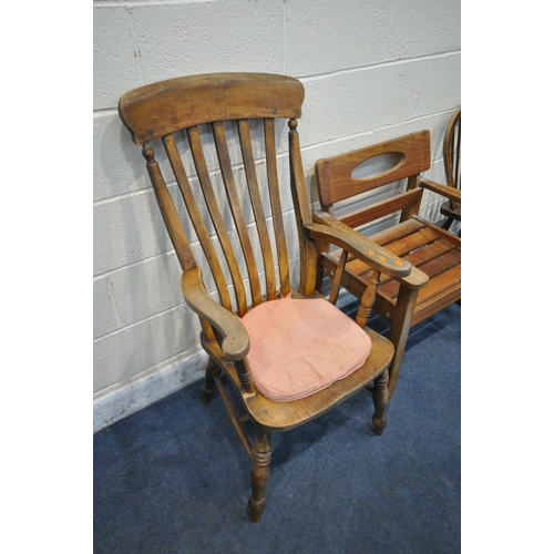 1273 - A 19TH CENTURY ELM AND BEECH WINDSOR ARMCHAIR, with turned supports and legs, united by a H stretche... 