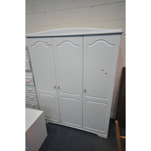 1280 - A SELECTION OF MODERN WHITE BEDROOM FURNITURE, to include a triple door wardrobe, width 143cm x dept... 