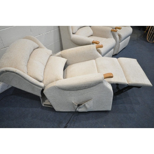 1287 - THREE BEIGE ARMCHAIRS, to include a HSL electric rise and recline armchair, width 75cm x depth 84cm ... 