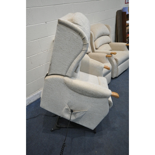 1287 - THREE BEIGE ARMCHAIRS, to include a HSL electric rise and recline armchair, width 75cm x depth 84cm ... 