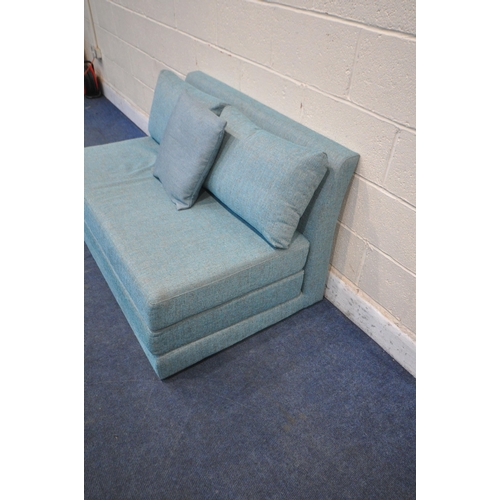 1293 - A JOHN LEWIS TEAK UPHOLSTERED FUTON, width 120cm x depth 80cm x height 70cm (condition report: ideal... 