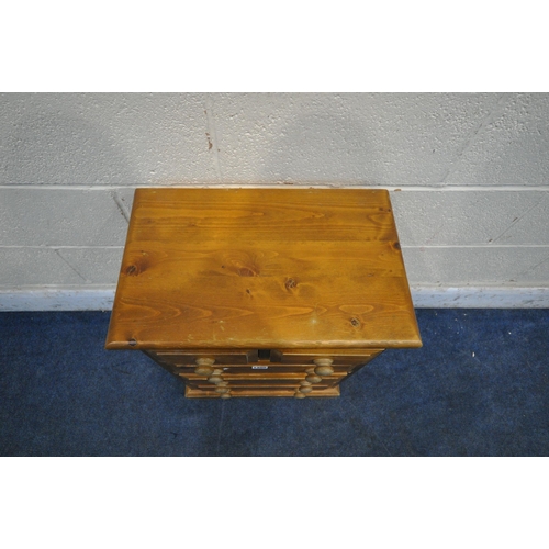 1300 - A SMALL PINE CHEST OF TWO SHORT OVER THREE LONG DRAWERS, width 49cm x depth 33cm x height 65cm (cond... 