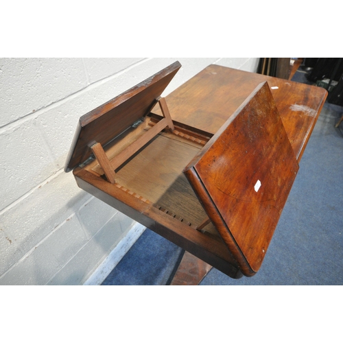 1303 - A VICTORIAN MAHOGANY LITERARY MACHINE, the top with twin hinged reading stands, a single drawer, the... 