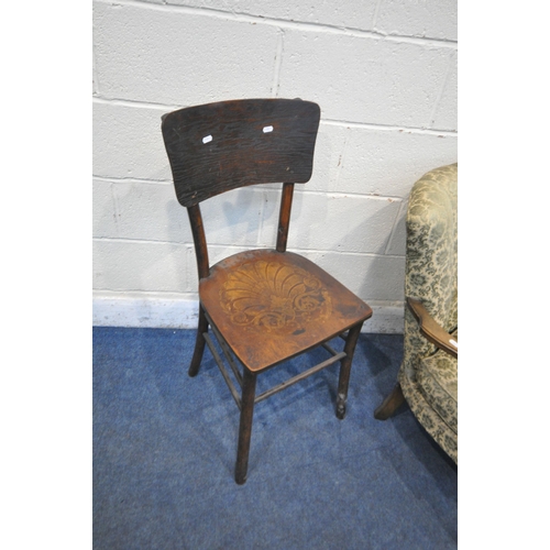 1307 - THREE VARIOUS PERIOD CHAIRS, to include an oak framed open armchair, on front cabriole legs, another... 