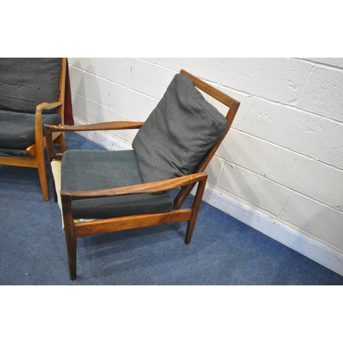 1317 - A MID CENTURY TEAK FIRE SIDE ARMCHAIR, width 71cm x depth 80cm x height 88cm, along with a Cintique ... 