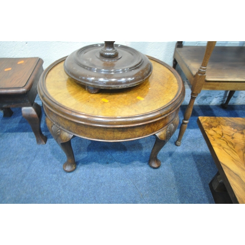 1335 - A SELECTION OF OCCASIONAL FURNITURE, to include a Waring and Gillow style walnut circular occasional... 