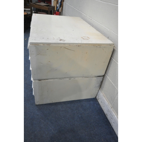 1338 - A 20TH CENTURY WHITE PAINTED TWO SECTION PLAN CHEST, with six long drawers, width 115cm x depth 79cm... 