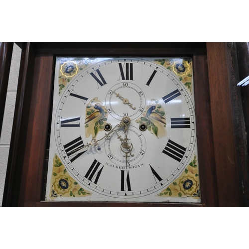 1339 - A 19TH CENTURY FLAME MAHOGANY EIGHT DAY GRANDFATHER CLOCK, with swan neck pediments, above ebonised ... 