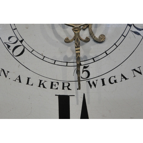 1339 - A 19TH CENTURY FLAME MAHOGANY EIGHT DAY GRANDFATHER CLOCK, with swan neck pediments, above ebonised ... 